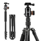 Fotopro 165 cm/65 inch camerastatief, 2-in-1 aluminium reisstatief en 360° kopbeen, afneembaar monopod voor DSLR, maximale belasting 8 kg