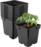Garronda Set van 10 vierkante kunststof kweekpotten met drainagegaten voor tuin (Zwart, 16 x 16 x 16 cm (3L))