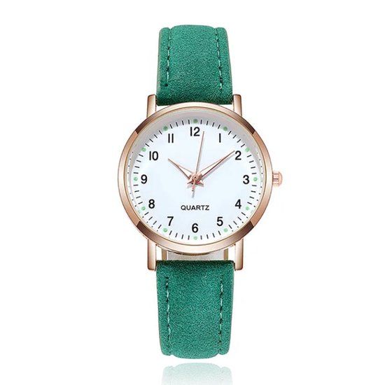 LGT JWLS Lookinggoodtoday LGT JWLS Dameshorloge met Eenvoudige Uitstraling en Lichtgevende Details Groen