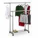 Relaxdays Kledingrek met 2 kledingroedes, kapstok op wielen, verstelbaar: hoogte 95-165 cm, breedte 94-160 cm, zilver