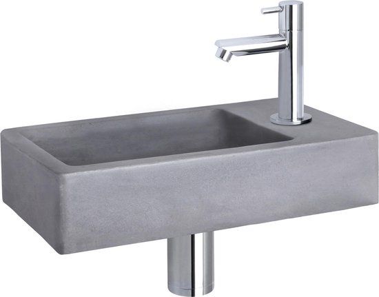Differnz Force Fonteinset - Beton - Donkergrijs - 40x22x8cm - Rechte Kraan - Chroom