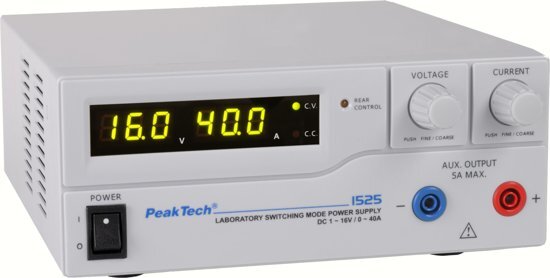 Peaktech 1525 Schakelmodus laboratorium Voeding DC 1 - 16 V / 0 - 40 A