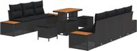 vidaXL Tuinbank Set 3-zits Zwart Polyrattan Inclusief Kussen