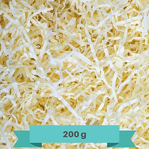 Creative Deco 200g Romig Geel Versnipperd Kraft-Tissuepapier voor Het Vullen van Kerstgeschenkverven | Vervanging van Houtwol | Decoratief Gekleurd Nepstro voor Verpakking | KOMEN IN BLAUWE