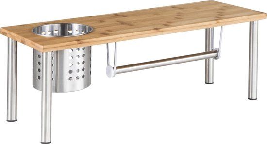 Haushalt Top Choice Keukenrek - RVS en bamboe hout - Zilverkleurig - 20 x 55 cm