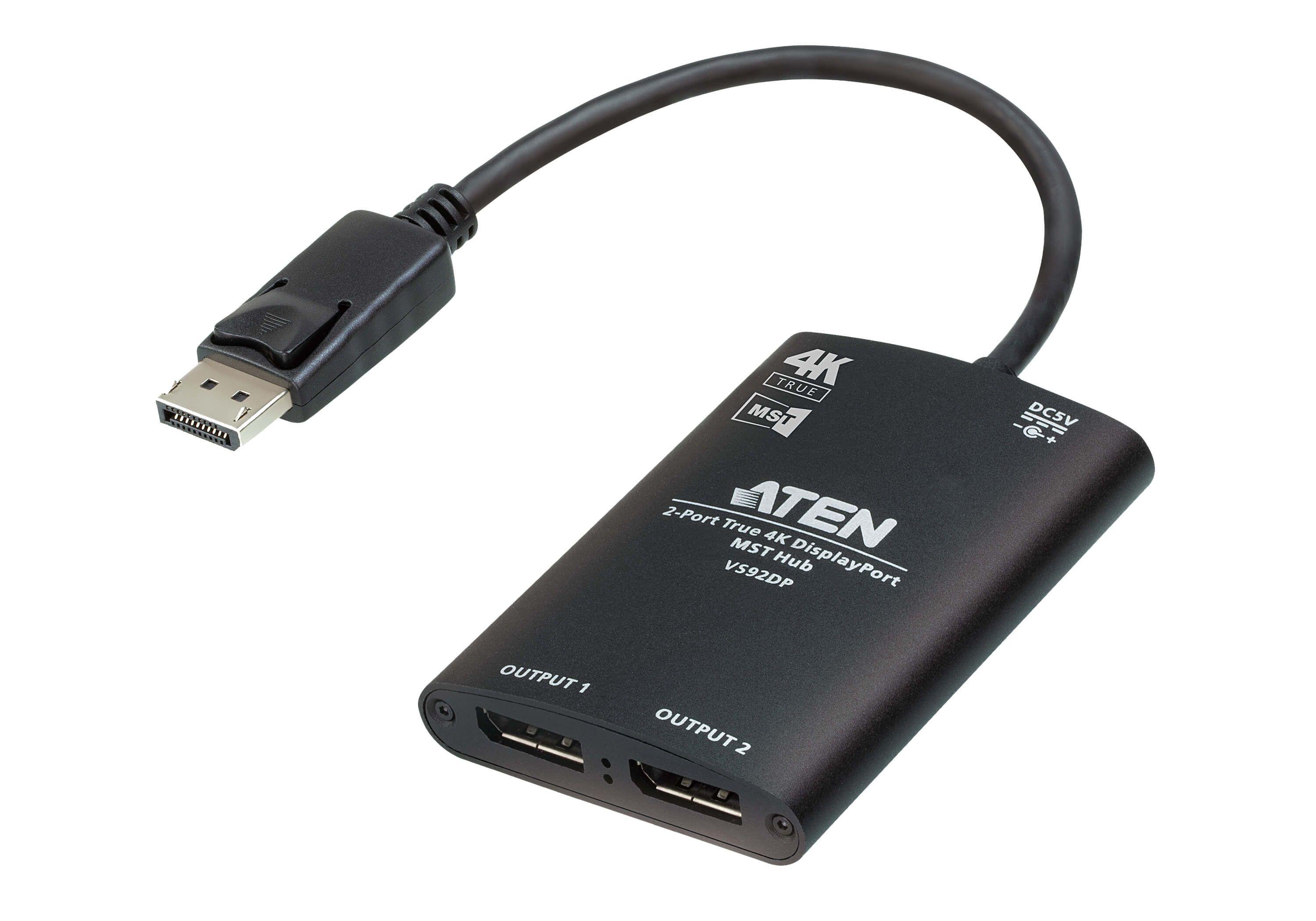 ATEN 2-Port True 4K DisplayPort MST Hub - Black