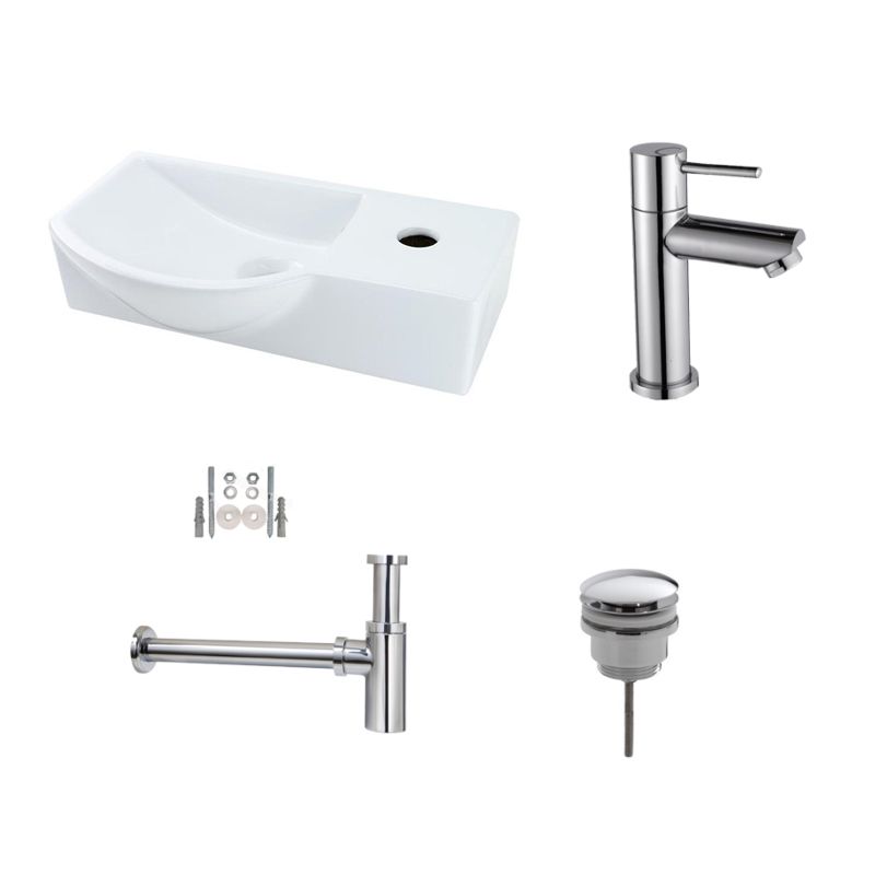 Badkamerplanet Fonteinset Bee - Keramiek - Chroom Kraan - 40x22x12 cm - Links Kraangat