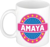 Bellatio Decorations - Amaya voornaam - koffiemok - beker - wit/roze - 300 ml - Cadeau - Dames - Collega - Moederdag - Verjaardag