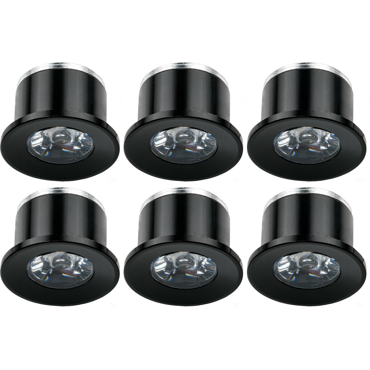 Velvalux Voordeelpak LED Veranda Spot Verlichting 6 Pack - 1W - Warm Wit 3000K - Inbouw - Rond - Mat Zwart - Aluminium - Ø31mm