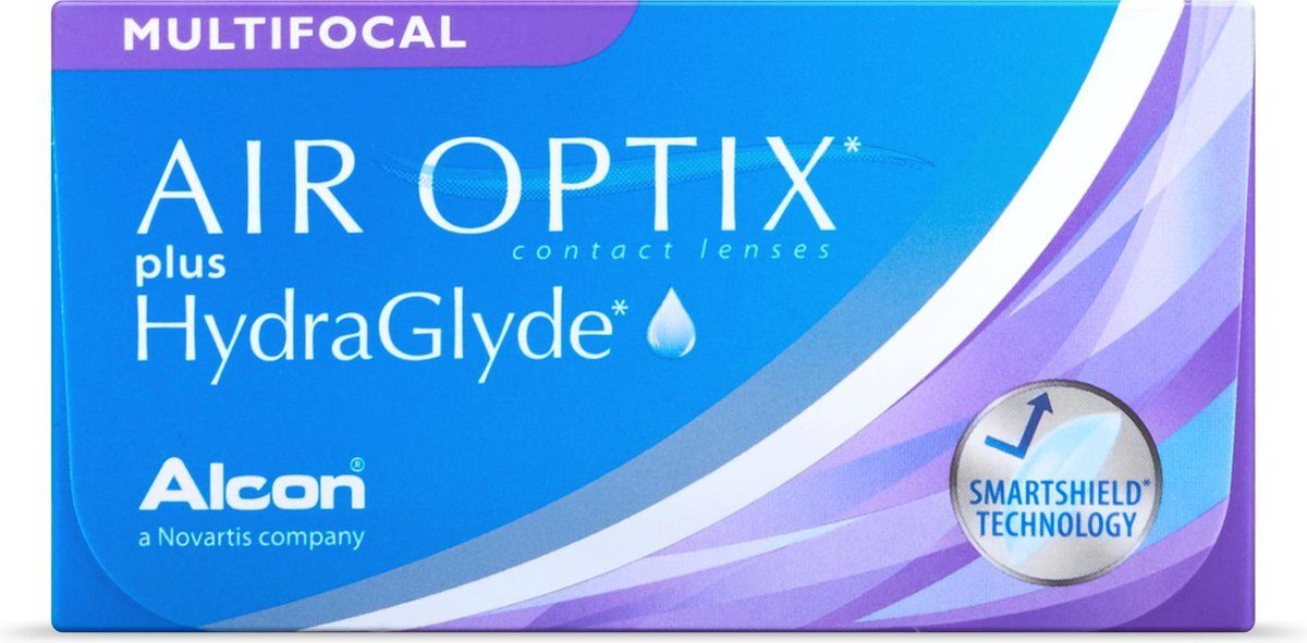 Air Optix Plus Hydraglyde Multifocal Maandlenzen - 3 Stuks - BC 8,6 mm - DIA 14,2 mm - ADD MED - Blauw