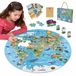 Puzzle carte du monde - 70 grandes pièces - Avec animaux et continents - 58 x 58 cm