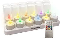 Vulpes Goods LED Kaarsen Oplaadbaar - 12 Waxinelichtjes met Flikkerende Vlam & RGB Kleuren - LED Theelichtjes - Nep Kaarsen - Incl. Afstandsbediening, Stofdoek & 12 Kaarshouders - PRO Versie