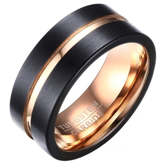 Mendes Jewelry Heren ring Wolfraam Verguld Rosegoud 8mm-19mm