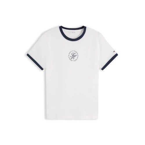 Tommy Hilfiger T-shirt met contrast bies en print - ecru