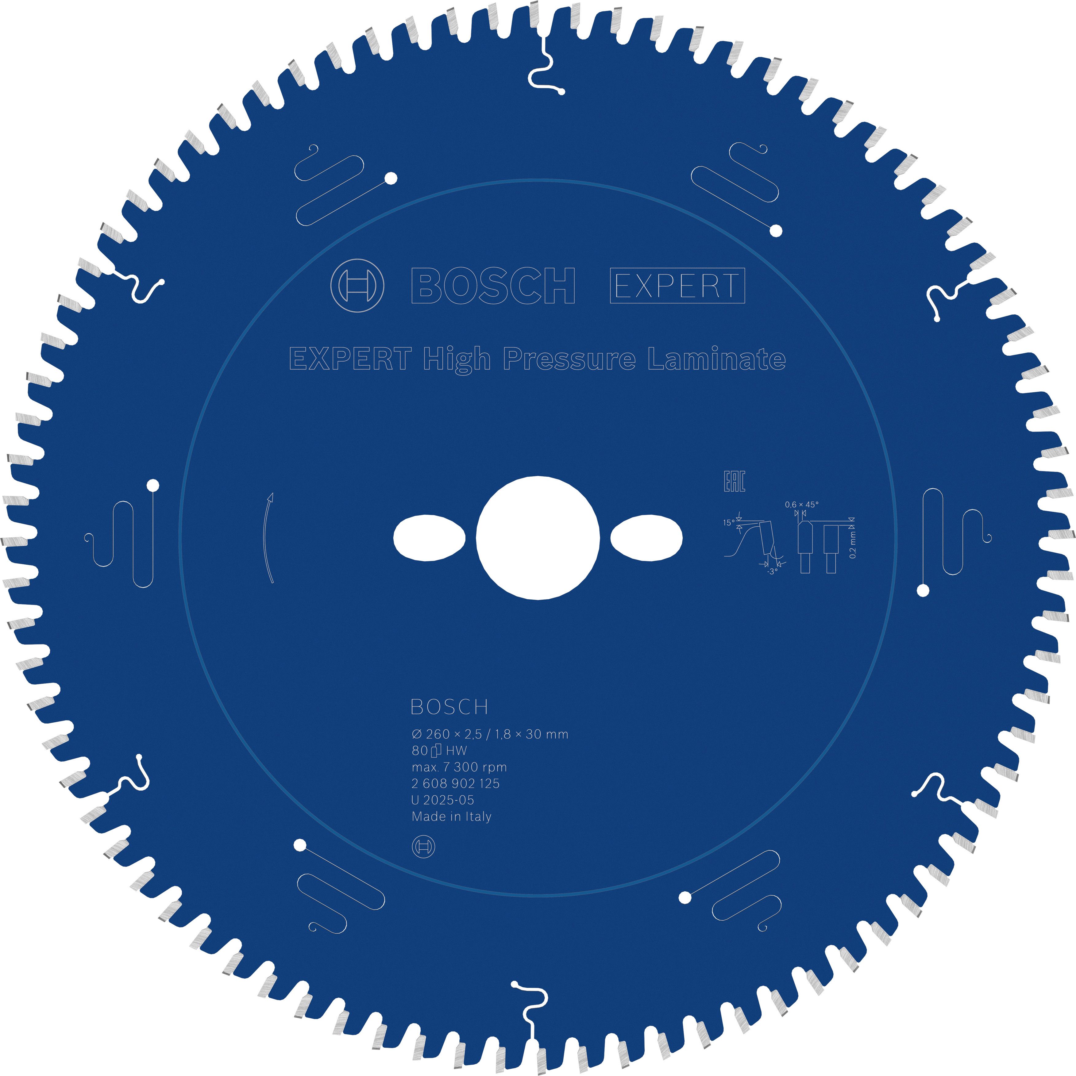 Bosch Accessoires EXPERT High Pressure Laminate Cirkelzaagblad | 260 x 2,5/1,8 x 30 mm | T80 - 2608902125