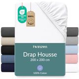 Twinzen hoeslaken 200x200 cm - 100% katoenjersey, wit - Oeko-Tex gecertificeerd