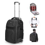 Neewer PB027 2-in-1 fototas met wieltjes, afneembare schokbescherming, intrekbare handgreep, regenbescherming, robuuste rugzak, flitsstatief, laptoplens, zwart, PB027