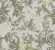 Living Walls Varens en Bloemen Behang | Floraal - Grijs Groen Wit Geel - Vliesbehang - 1005 cm x 53 cm