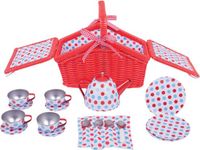 Bigjigs Tinnen Thee Servies in Picknickmand - Stippen Serviesje