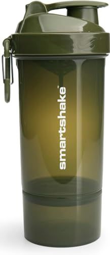 Smartshake O2GO ONE Proteïneshaker Fles 800 ml | 27 oz – Shaker met poedervak - Lekvrije schroefdop - BPA-vrij – Unisex sportshaker - Army Green