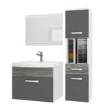 B BELINI GROUP BELINI Badkamermeubel Set PRI PM3 - Badmeubelset 90 cm Grijs Glamour Hoogglans met Wastafel en Spiegel - Wandmontage