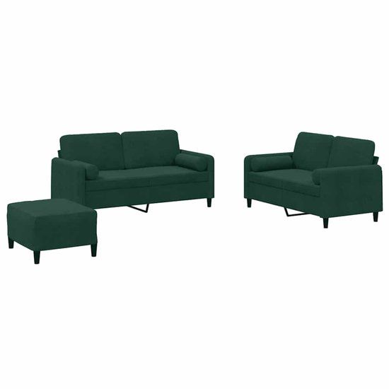 vidaXL 3-delige Loungeset met kussens fluweel donkergroen