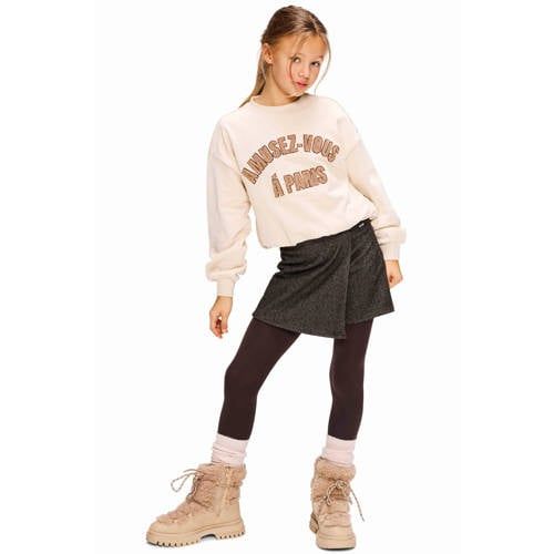 Retour Jeans oversized cropped sweater met tekst - beige