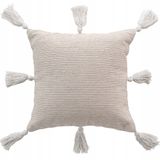 Douceur d'Intérieur Katoenen kussenhoes met franjes, 40x40 cm, Beige, Effen, Knopen, Voor binnen, Vierkant