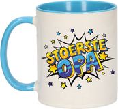Bellatio Decorations Shoppartners Bv Stoerste opa cadeau koffiemok / theebeker wit en blauw met sterren - 300 ml - keramiek - cadeau beker / waardering mok