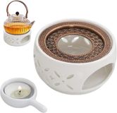 OEM Porseleinen theewarmers met onderbord en hitteschild - Houten design - Accessoires voor koffie en thee - Bloemvorm - Wit