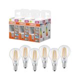 OSRAM LED-lamp Star Globe P40 Filament, 6500 K koel wit daglicht, 3,4 W, E14, helder, 470 lm, voor tafel- en pendelarmaturen, 15.000 uur,6-Pack