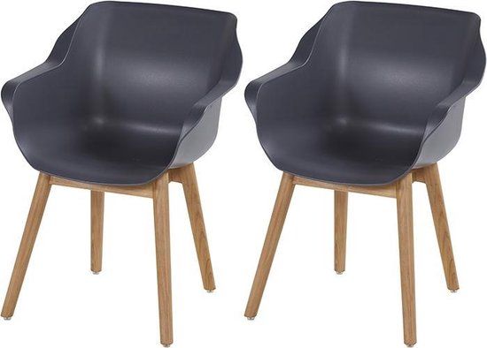 Hartman Sophie Armchair Garden Chair with Armrest - Dark Grey - Set of 2 - Teak Base