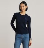Lauren Ralph Lauren Pull en tricot torsadé avec boutons bleu marine