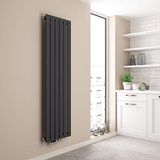 EMKE Verticale radiator, design paneelradiator, 1600 x 460 mm, antraciet, plat, enkele laag, centrale aansluiting verwarming, 850 W