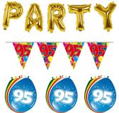 Folat - Verjaardag feestversiering 95 jaar PARTY letters en 16x ballonnen met 2x plastic vlaggetjes