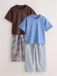 Next - Jongens - Set van 2 geweven pyjama's met lange pijpen en korte mouwen - Blue/Brown Check - Maat 170