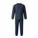 Gentlemen - Warme Heren Pyjama 114320 - Aangeruwd Badstof - Donkerblauw - Knoophals - Maat L