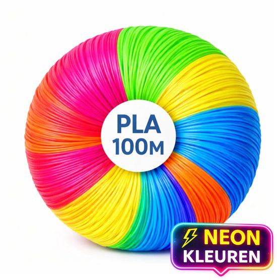 TinyPlay NEON 3D Pen Vullingen - Starterspakket PLA Filament 1.75 mm - voor 3D Tekenen - 100 Meter Navullingen in 6 kleuren NEON - Kinderen