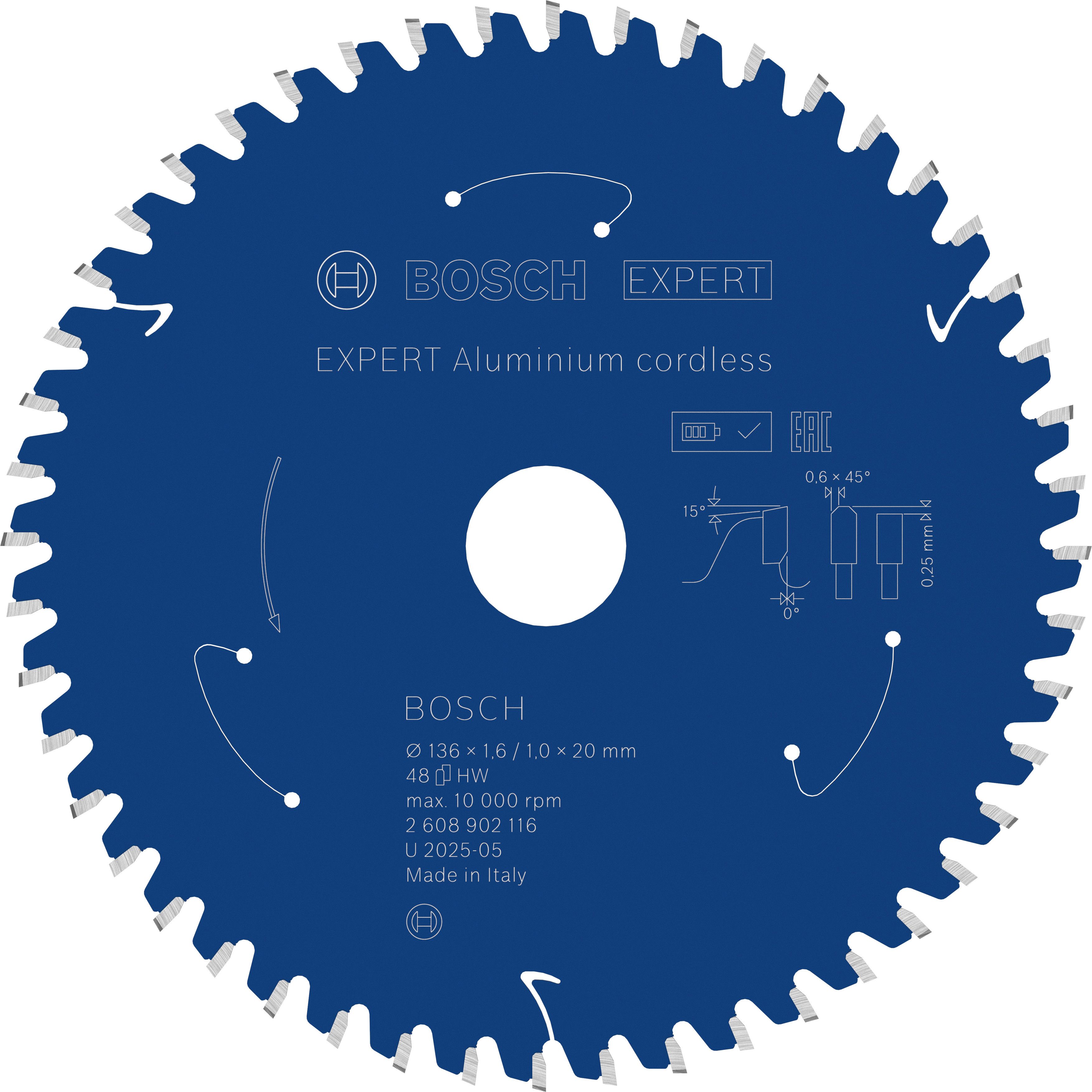 Bosch Accessoires EXPERT Aluminium cordless Cirkelzaagblad | 136 x 1,6/1 x 20 mm | T48 - 2608902116