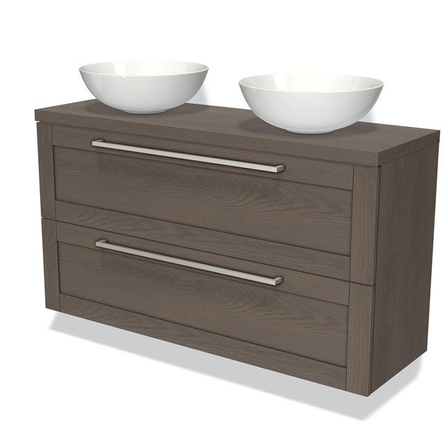 Maxaro Badkamermeubel Modulo Plato Slim 120cm Donkerbruin Eiken 2 Lades