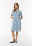 Comma - Dames jurk - Lichtblauw - Maat 38 - Chiffon - Lange mouw - A-lijn - Gestreept