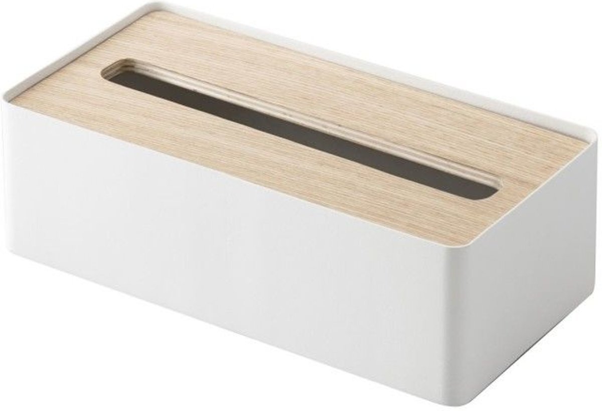 Yamazaki tissue box Rin wit met naturel hout