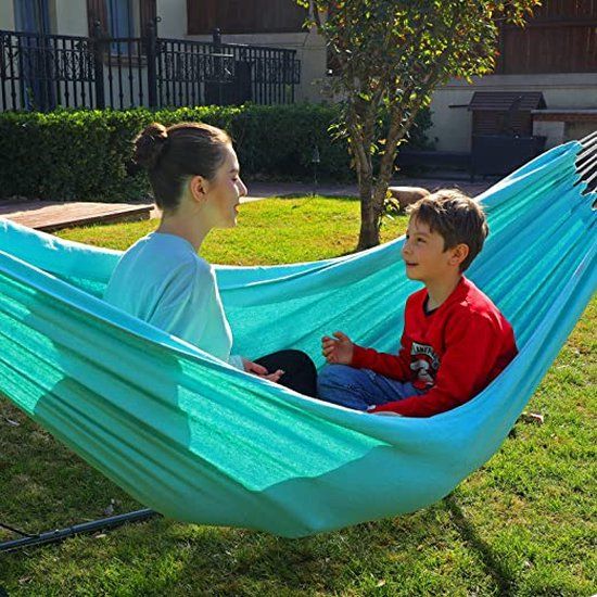 Merkloos Songmics Luxe design hangmat, voor 2 personen, 210 x 150 cm, tot 300 kg draagvermogen, Blauw