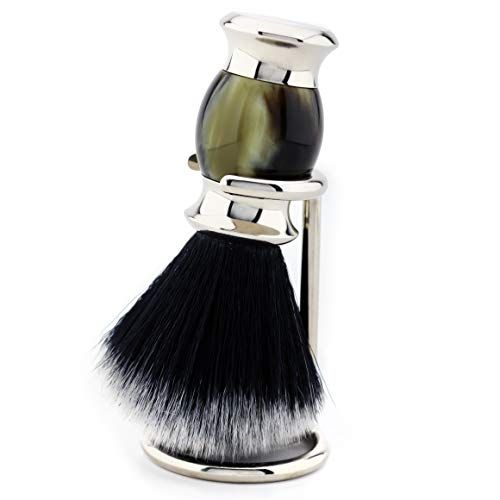 Jag Shaving Zwart Synthetisch Haar Scheerborstel met Hoorn Hars Replica Handvat + Stalen Houder