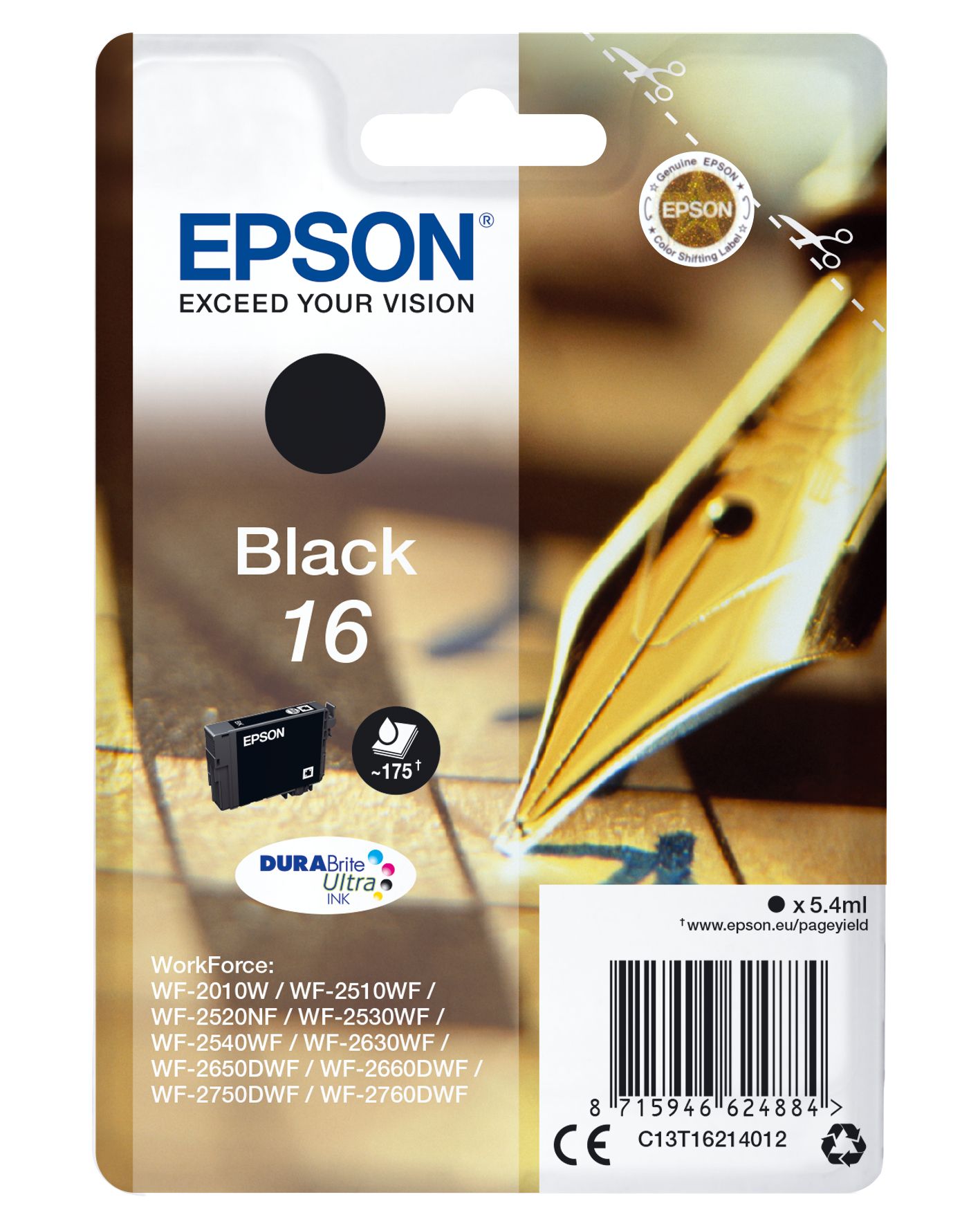 Epson 16 Black Ink Cartridge - C13T16214022 - DURABrite Ultra Ink