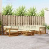 vidaXL Hoek loungeset 7 zitplaatsen Natuurlijk en crème Acacia hout