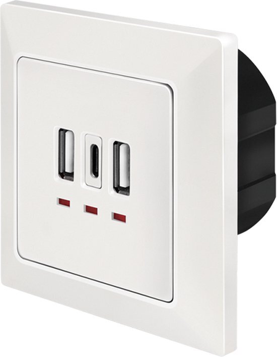 LogiLink (LOGLK) LogiLink PA0254 - inbouwdoos met 2 x USB-A & 1 x USB-C voor gelijktijdig opladen van maximaal 3 apparaten, wit