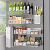 DTUQYX Magnetisch kruidenrek voor koelkast, 6 stuks metalen magnetische plank wit, beweegbare kruidenorganizer, sterke magnetische opslag koelkast organizer met papieren handdoekhouder