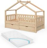 Vitalispa Design Huisbed – 80x160 cm met 2 laden en matras Houtkleur