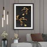 Affiche - Feuilles Dorées - 30x40 Cm - Bordure Noire Et Blanche